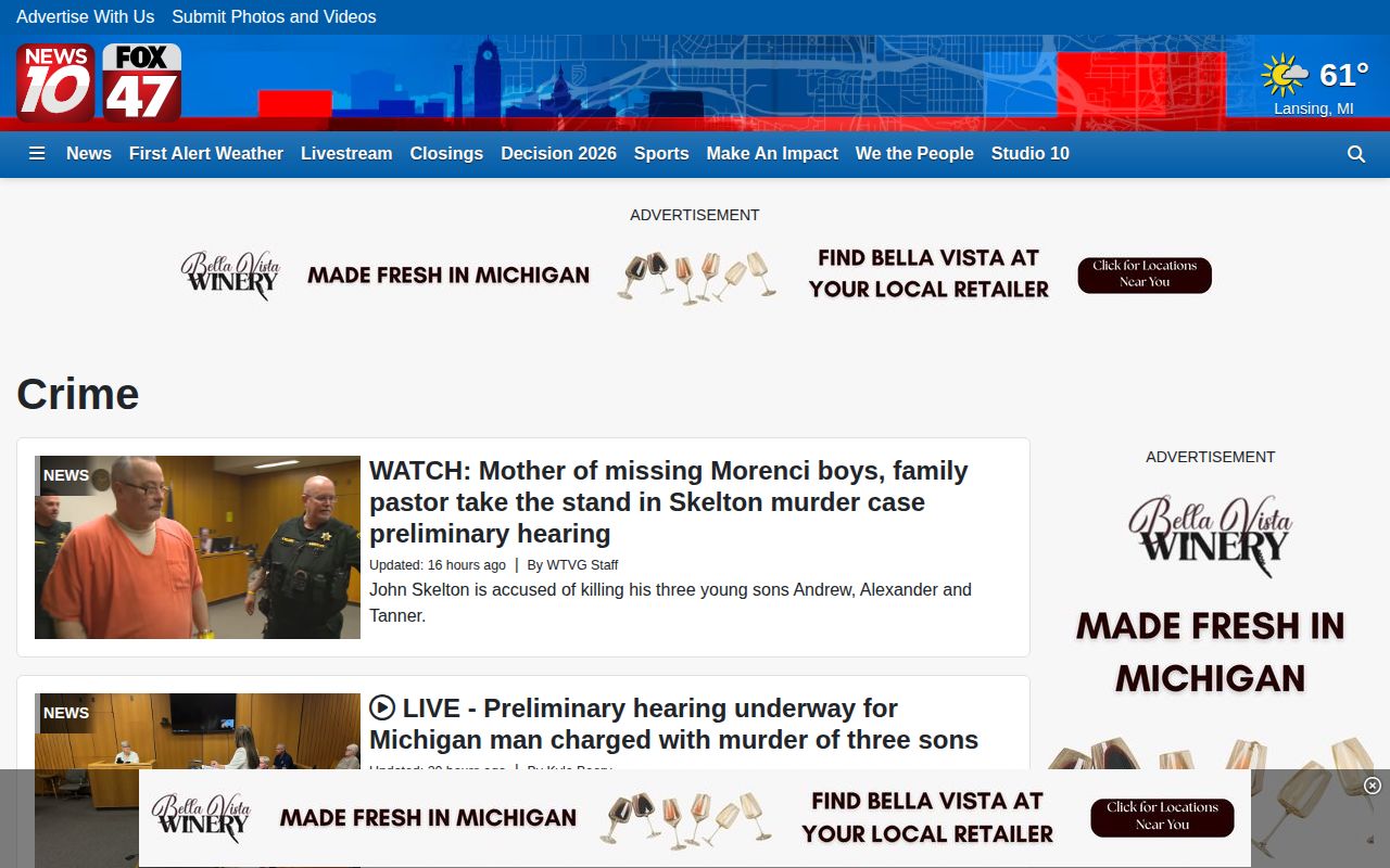 WILX regional crime news section covering public-safety stories