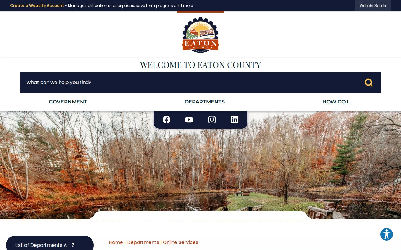 Eaton County online services page showing official Sheriff service links
